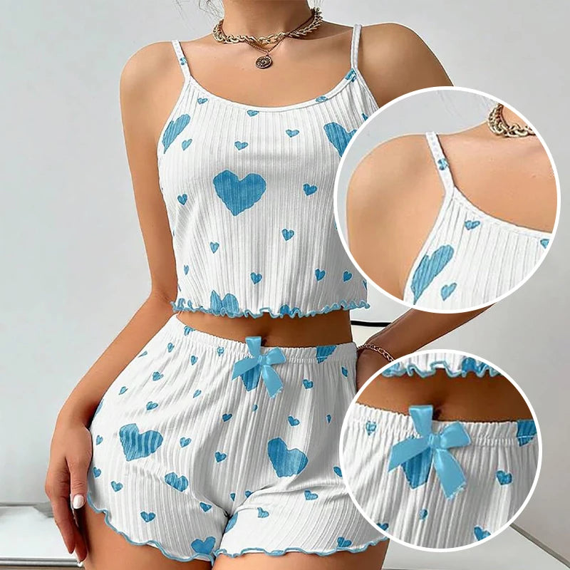 Conjunto de Pijamas para Mujer - Top y Short Suave con Estampado de Amor