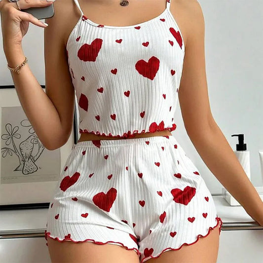 Conjunto de Pijamas para Mujer - Top y Short Suave con Estampado de Amor