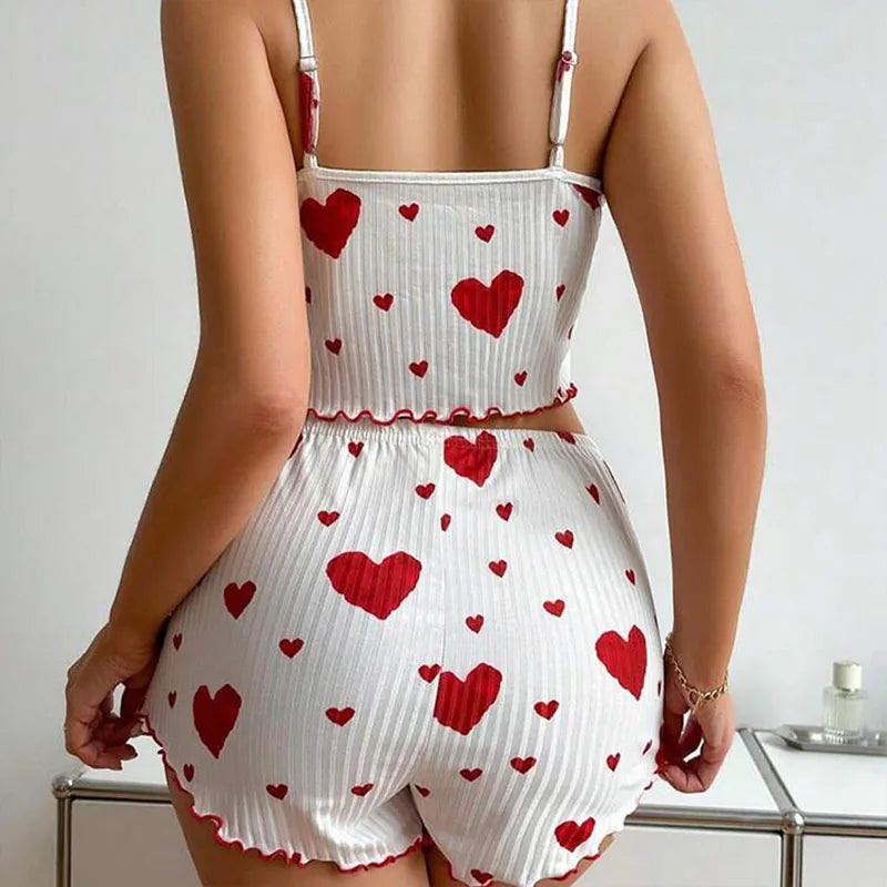 Conjunto de Pijamas para Mujer - Top y Short Suave con Estampado de Amor