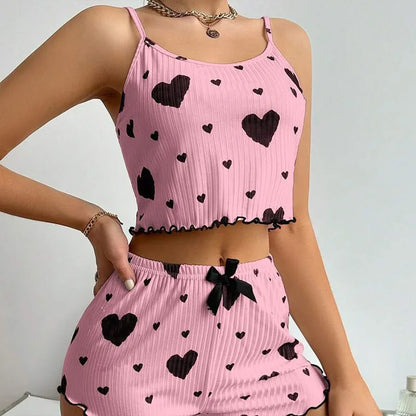 Conjunto de Pijamas para Mujer - Top y Short Suave con Estampado de Amor